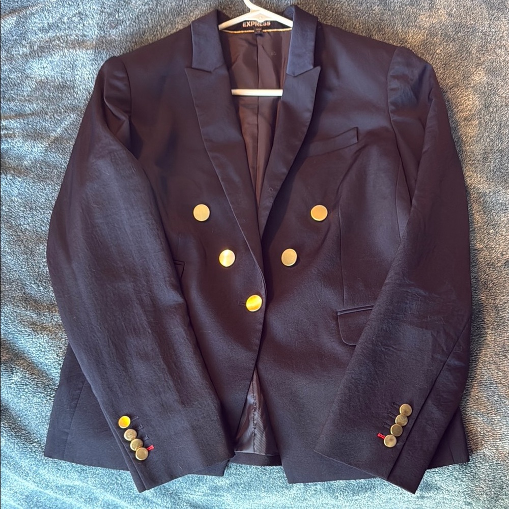 Express Blue and Gold Blazer with Double-Breasted Design